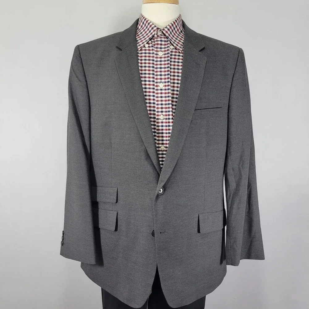 Haggar Men's Sport Coat Blazer Two‎ Button Charcoal Gray Polyester Blend 46R